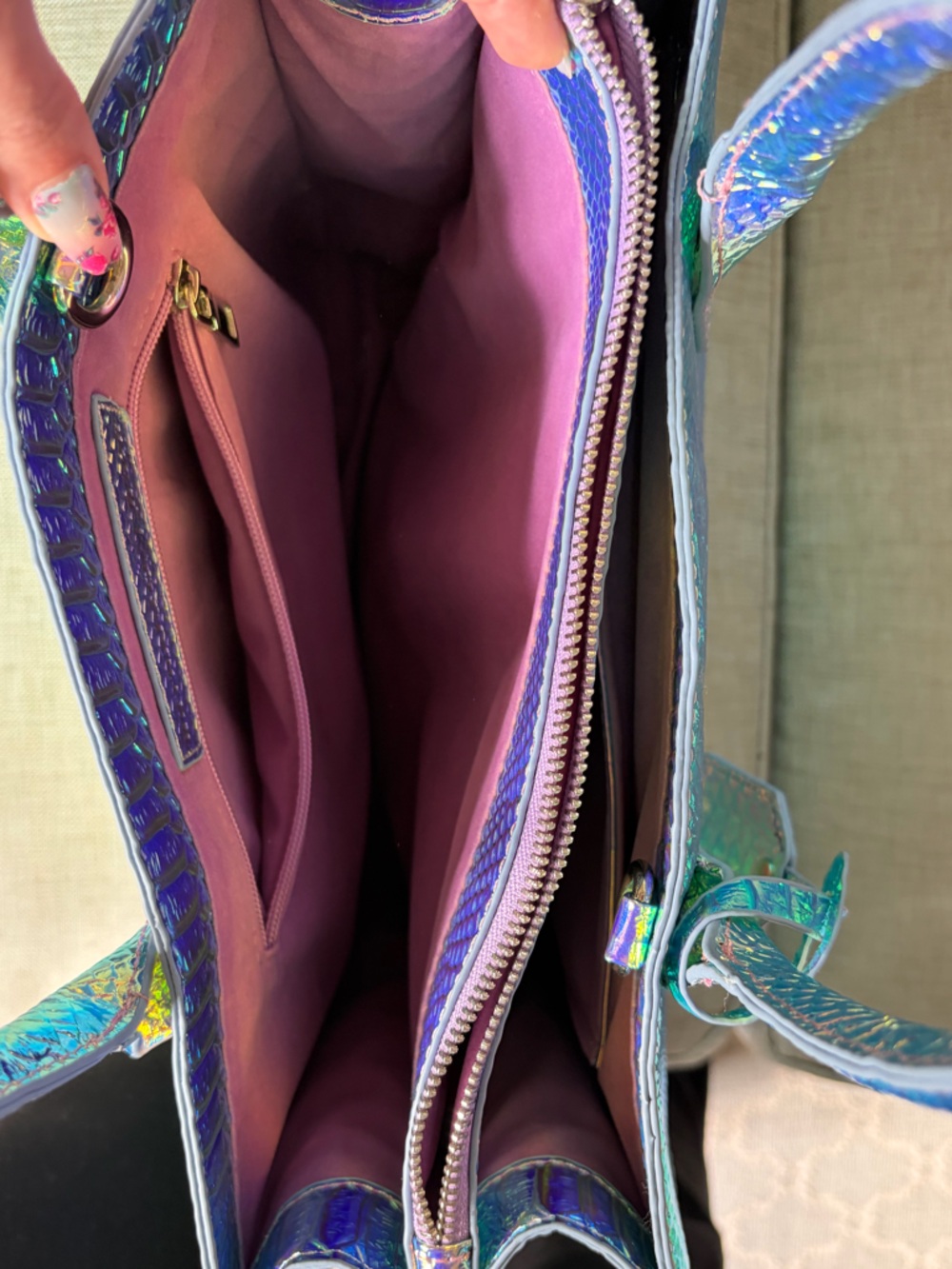 Nathaniel Noir Iridescent Purple Crocodile-Embossed Tote Bag - Picture 9 of 16